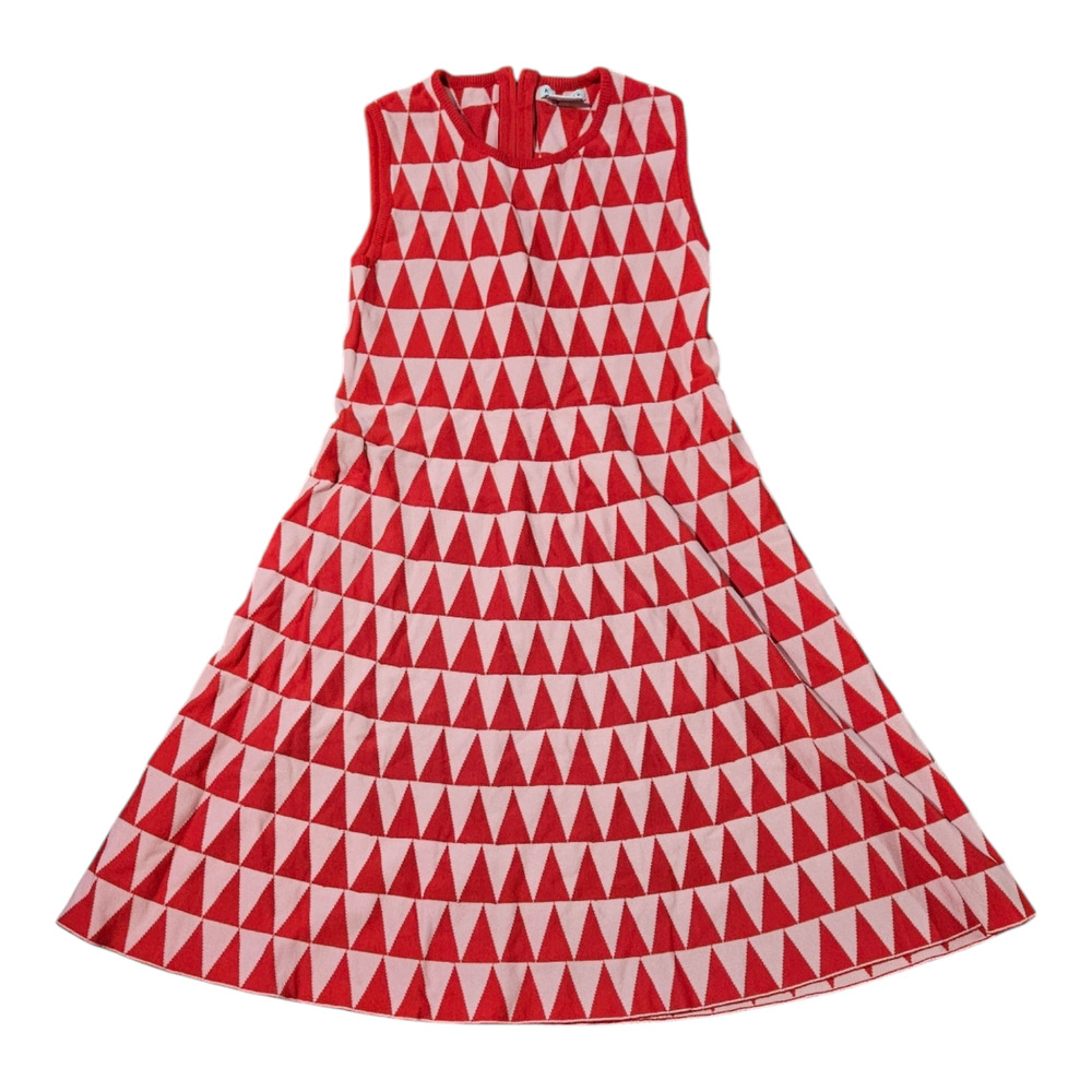 Kling XS Red Sleeveless Knit Zip Closure Triangle Pattern Short Dress